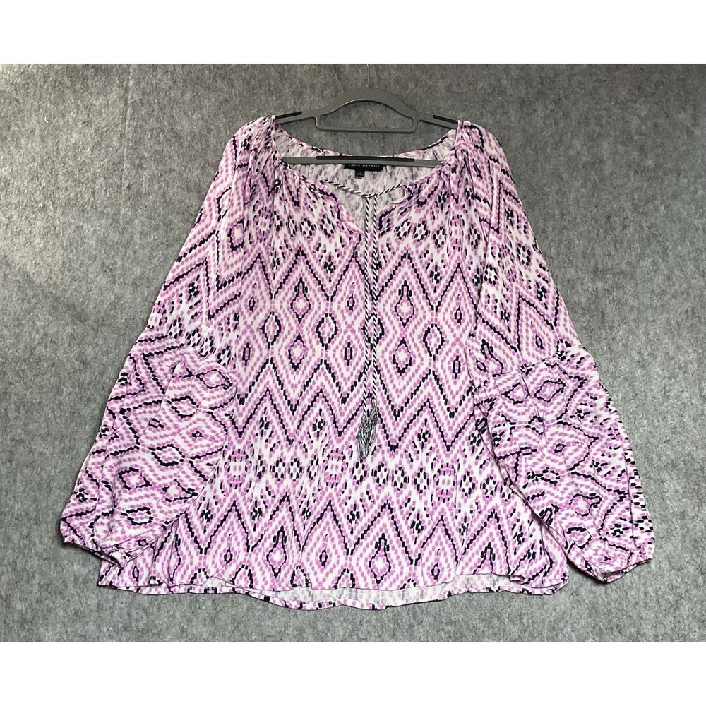 Lane Bryant Shirt Womens 16 Purple Geometric Relaxed Tassel Boho Top Everyday